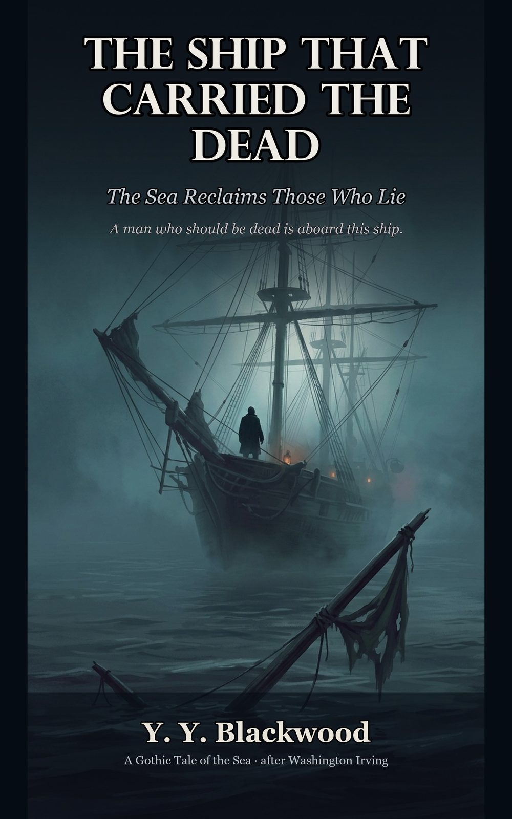 AICraft制作の英語版電子書籍表紙 THE SHIP THAT CARRIED THE DEAD。日本語版『死人を乗せた船』を英語圏向けにトランスクリエーションした海洋ゴシック